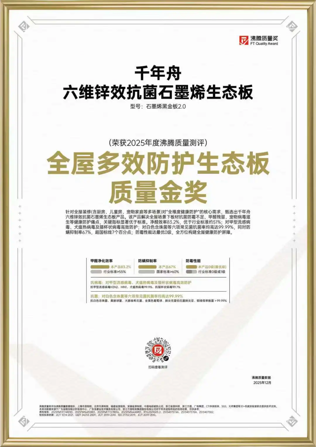 金獎加冕！千年舟石墨烯黑金板2.0獲「沸騰質量獎」，實力定義健康家居新標桿