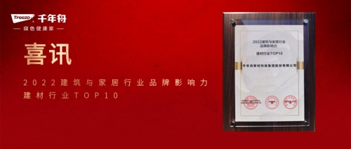喜訊丨建材行業(yè)TOP10！千年舟綜合實(shí)力再獲認(rèn)可