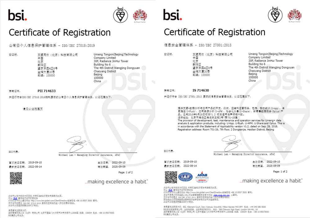 行業首家 | 友盟+成為數據行業首家通過 ISO/IEC 27018再認證的企業！