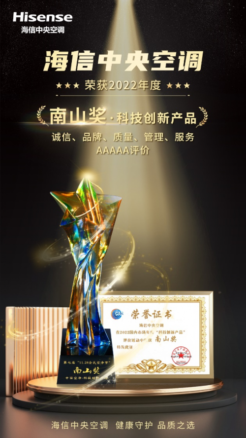 2022&ldquo;南山獎&rdquo;評選揭曉 海信中央空調(diào)凈化實力再獲認可